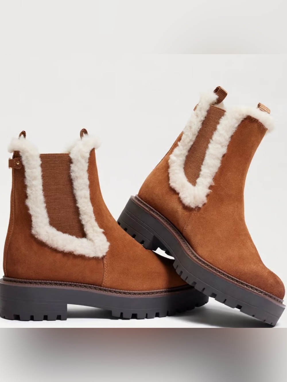 Sam Edelman Laguna Cozy Platform Ankle Boots In Brown Suede Lug Sole‎ Size 5.5M